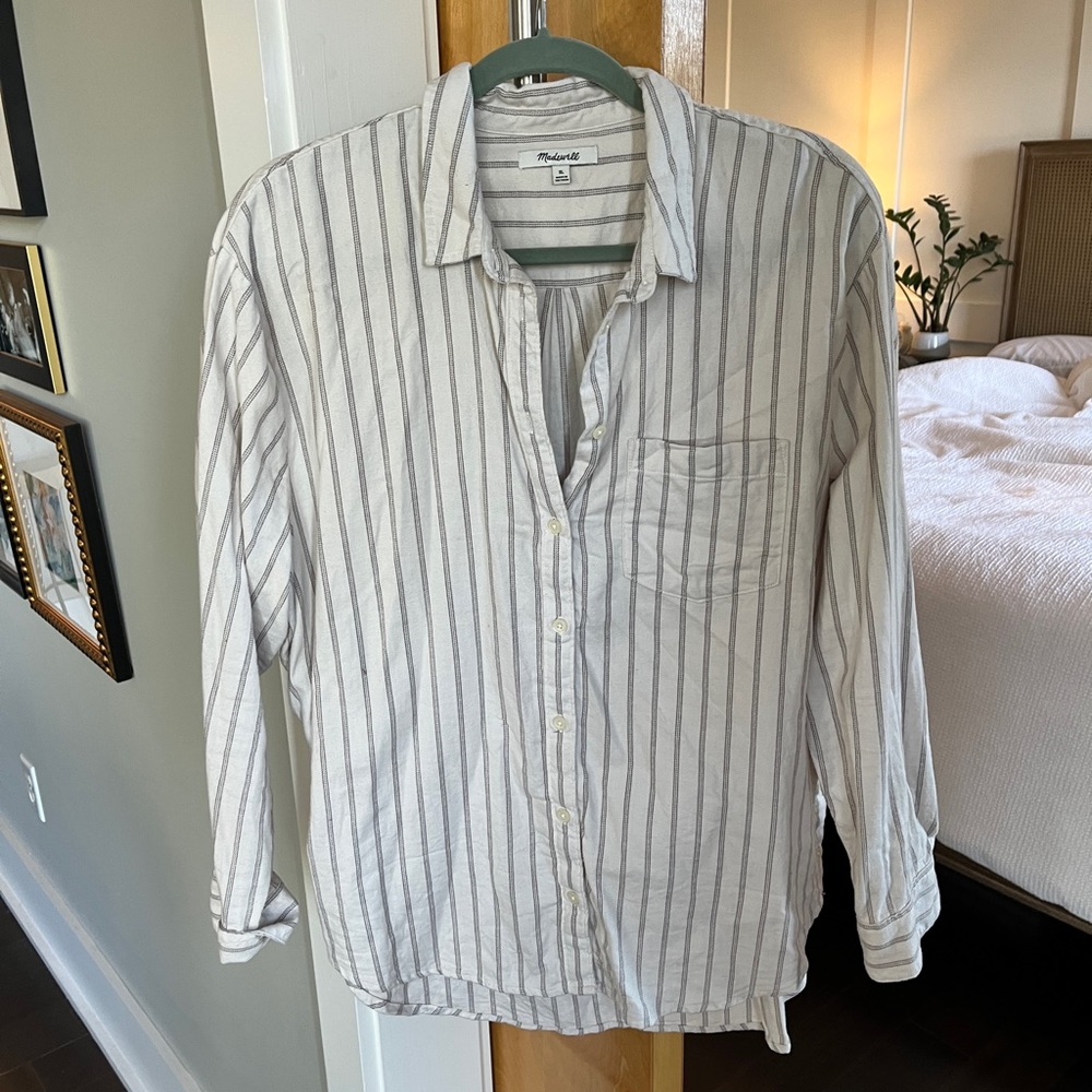 Madewell Gray Striped Button Down Shirt